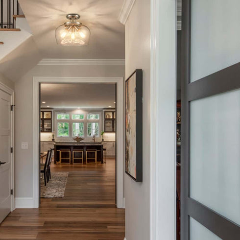 3-Light Glass Ceiling Lights Semi Flush Mount Brushed Nickel Finish